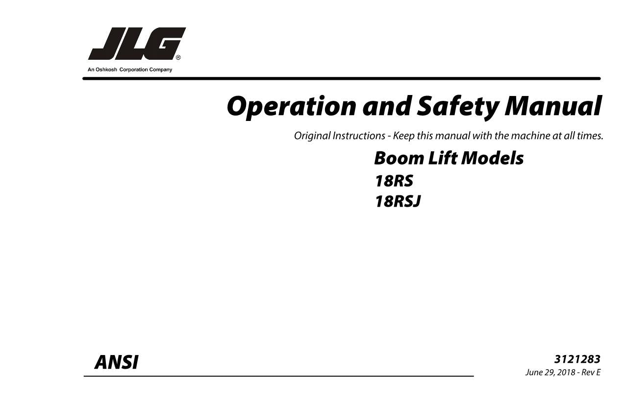 JLG 18RS 18RSJ Boom Lift Maintenance Operation Operators Manual