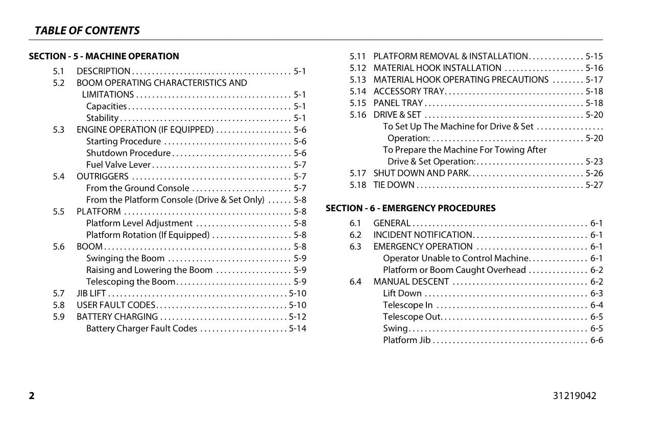 JLG T350 T500J Boom Lift Maintenance Operation Operators Manual 31219042