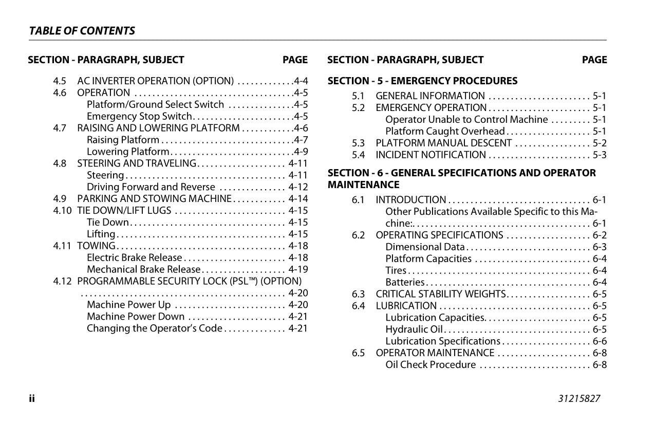 JLG 1230ES Boom Lift Maintenance Operation Operators Manual