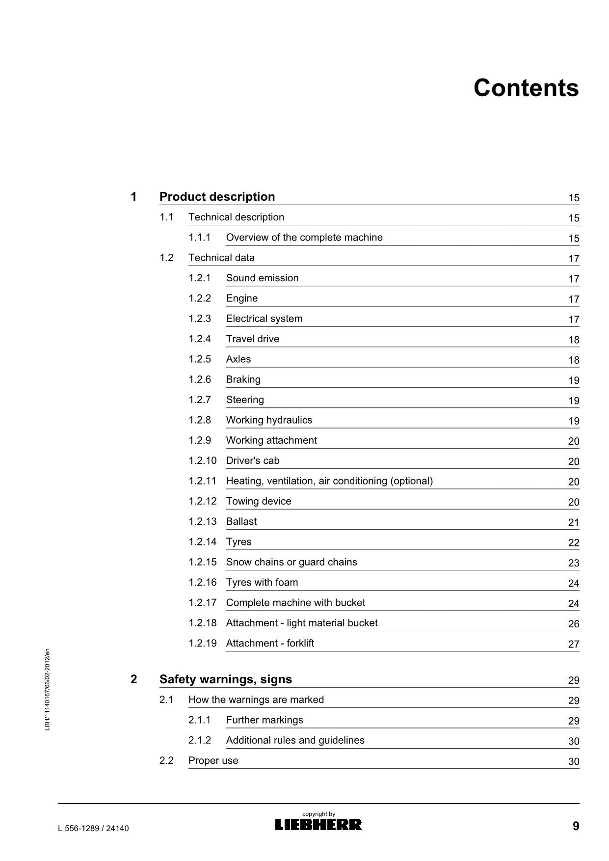 Liebherr L556-1289 Wheel Loader Operators manual serial 24140