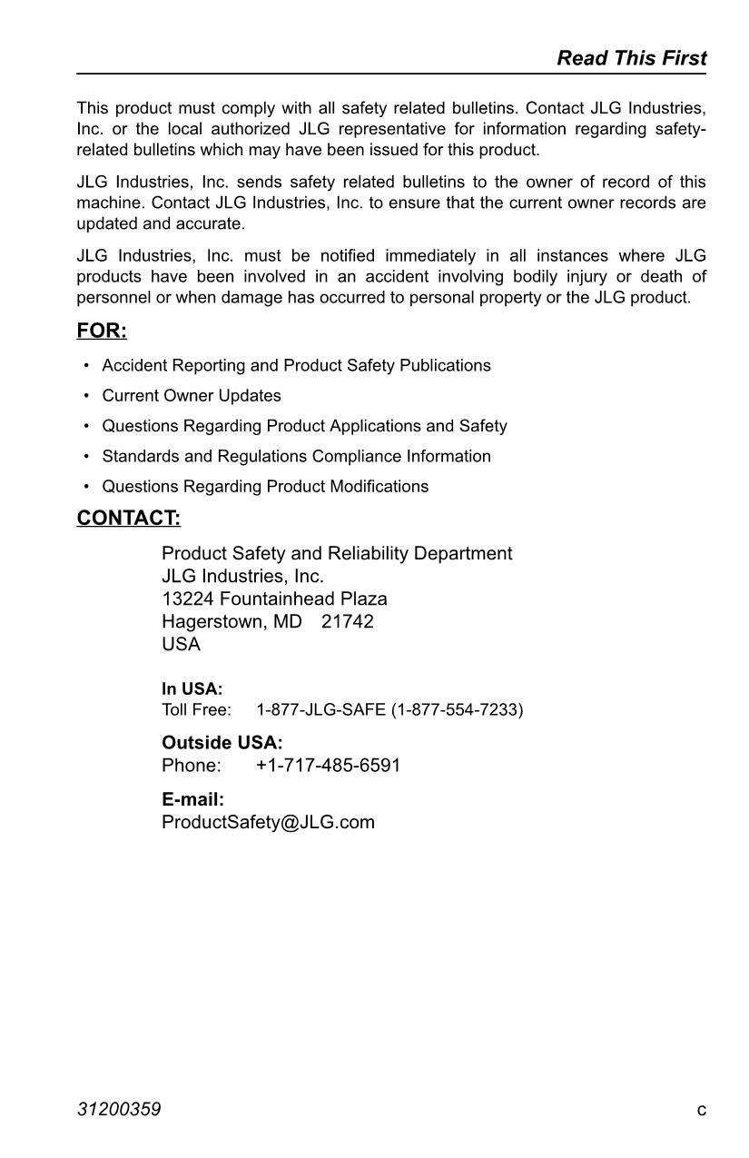 JLG 2505H G5-18A Telehandler Maintenance Operation Operators Manual 31200359