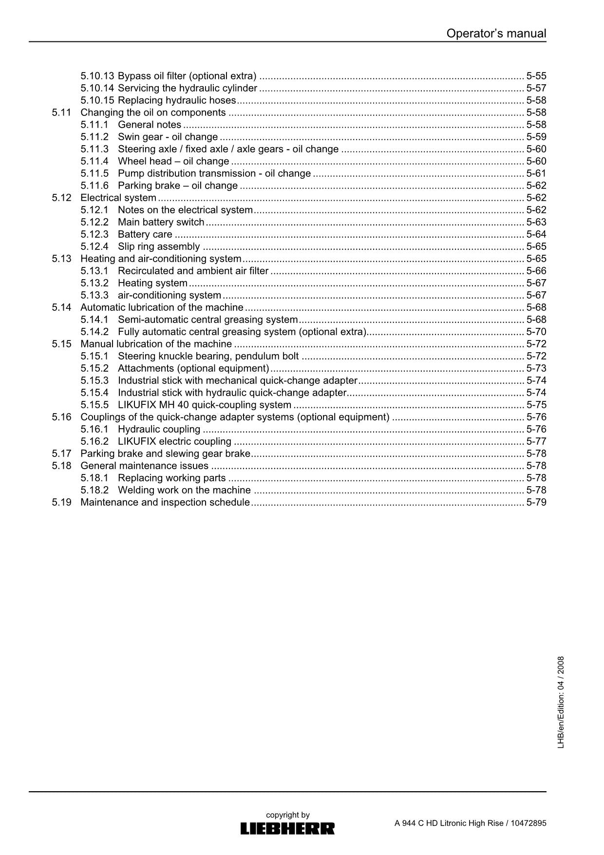 Liebherr A944 C HD Litronic High Rise EXCAVATOR LOGGING MACHINE Operators manual