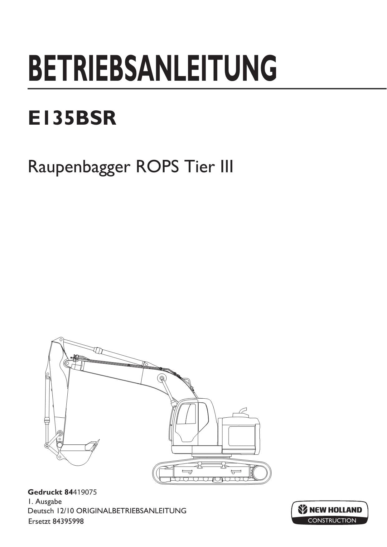 New Holland E135BSR Bagger Betriebsanleitung