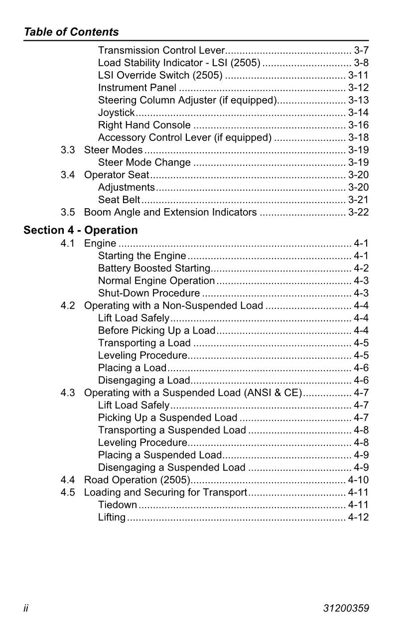 JLG 2505H G5-18A Telehandler Maintenance Operation Operators Manual 31200359