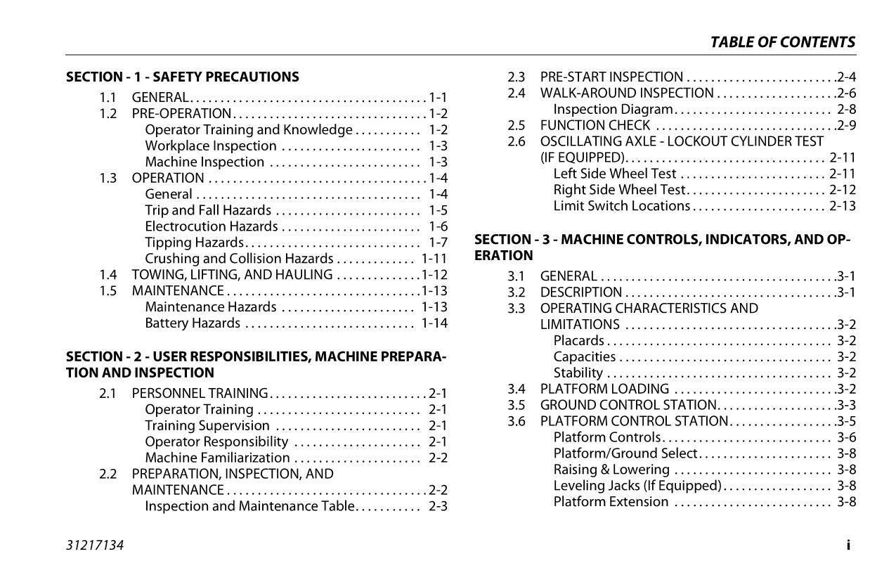 JLG 3369LE 4069LE M3369 M4069 Boom Lift Maintenance Operation Operators Manual