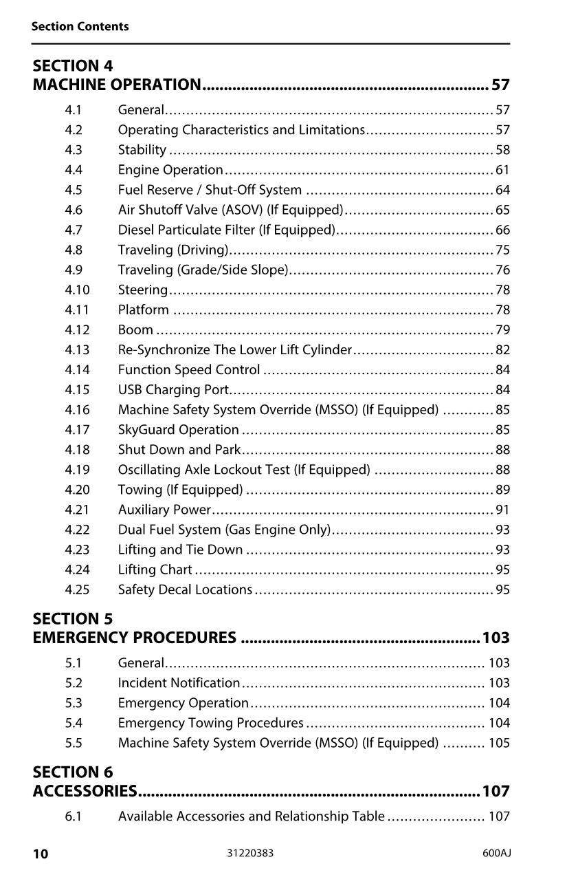 JLG 600AJ Boom Lift Maintenance Operation Operators Manual 31220383