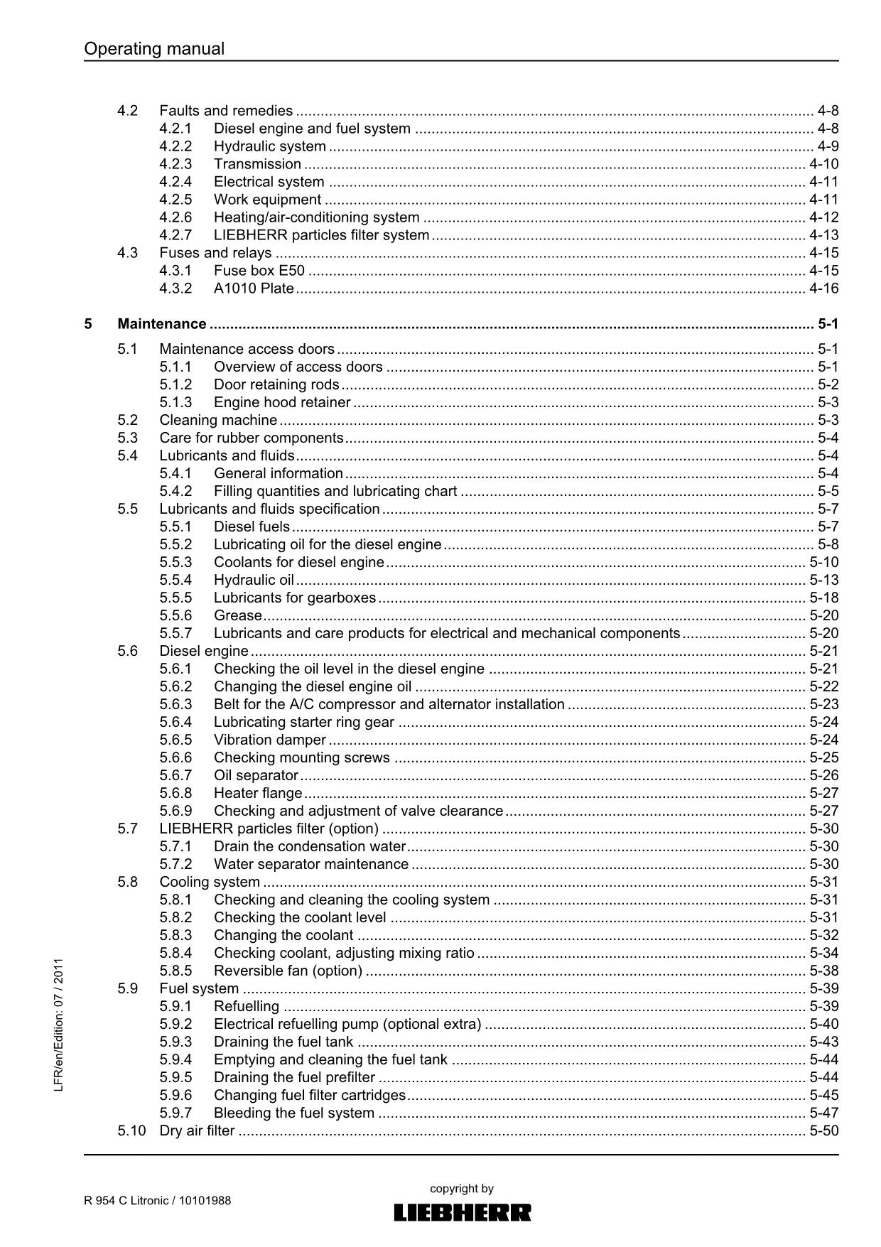 Liebherr R954 C Litronic Excavator Operators manual serial 30833