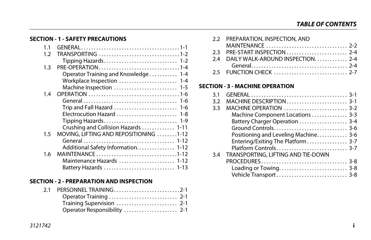 JLG 830P Vertical Mast Maintenance Operation Operators Manual 3121742