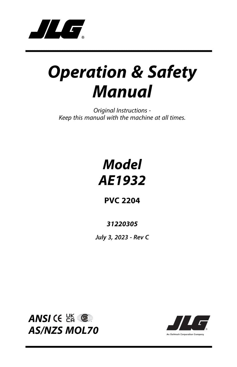 JLG AE1932 Scissor Lift Maintenance Operation Operators Manual 31220305