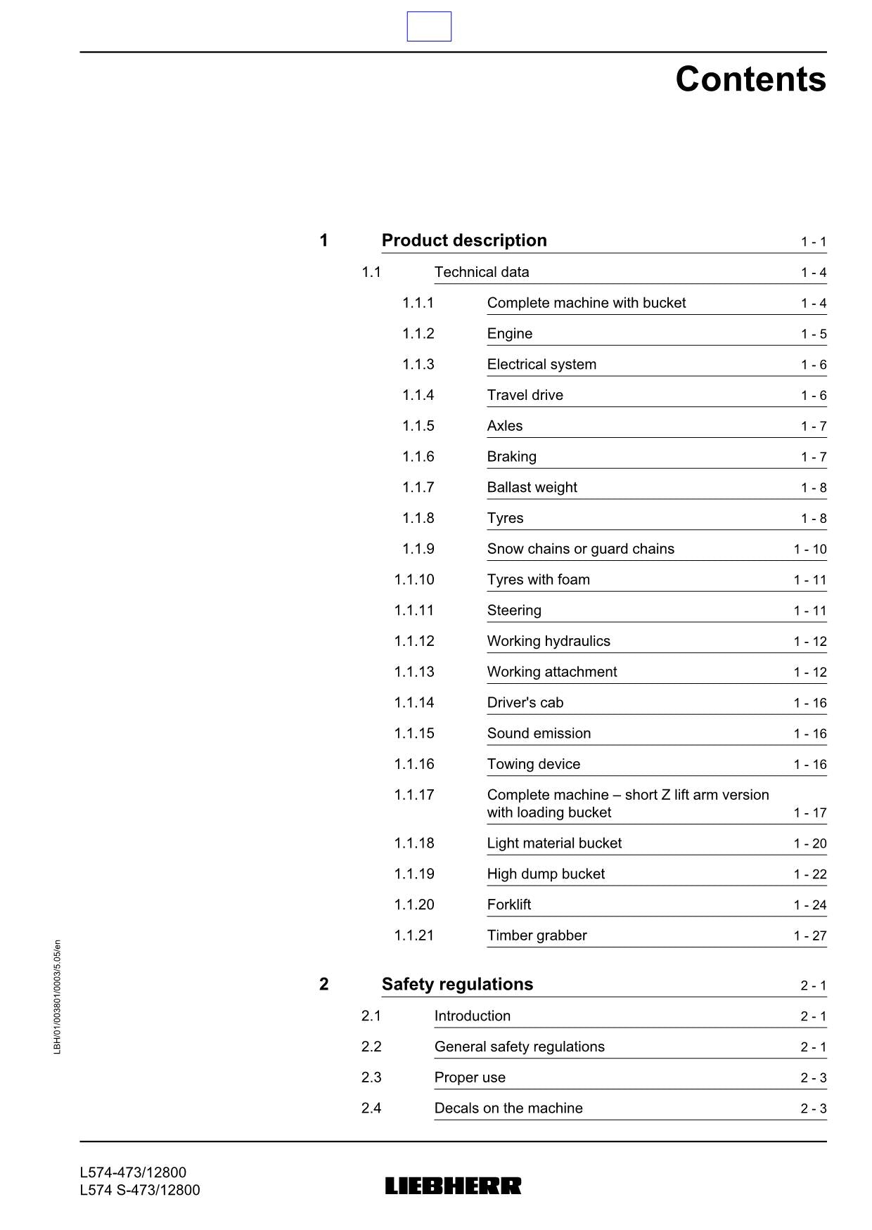 Liebherr L574 L574 S Wheel Loader Operators manual serial 12800