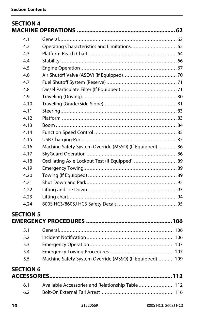 JLG 800S HC3 860SJ HC3 Boom Lift Maintenance Operation Operators Manual 31220669