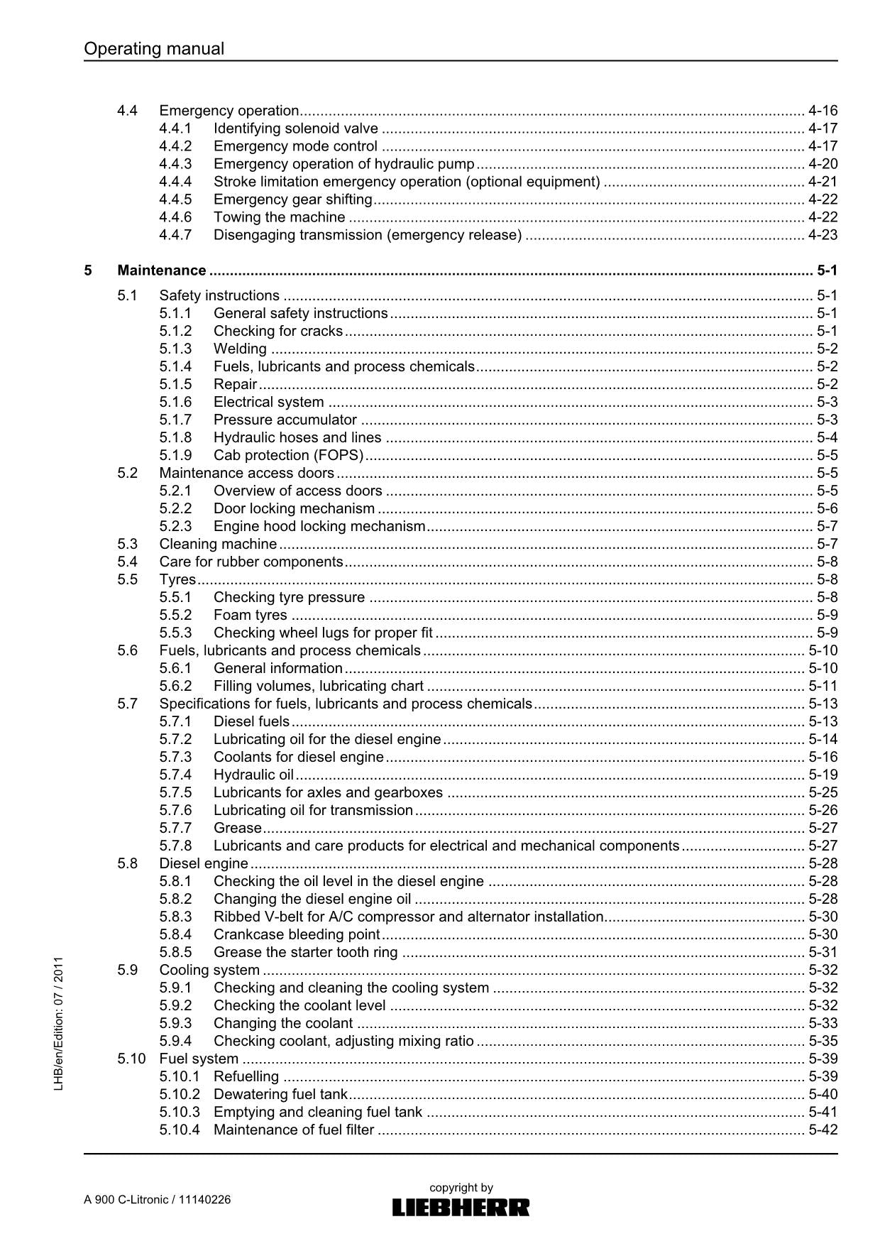 Liebherr A900 C-Litronic Excavator Operators manual