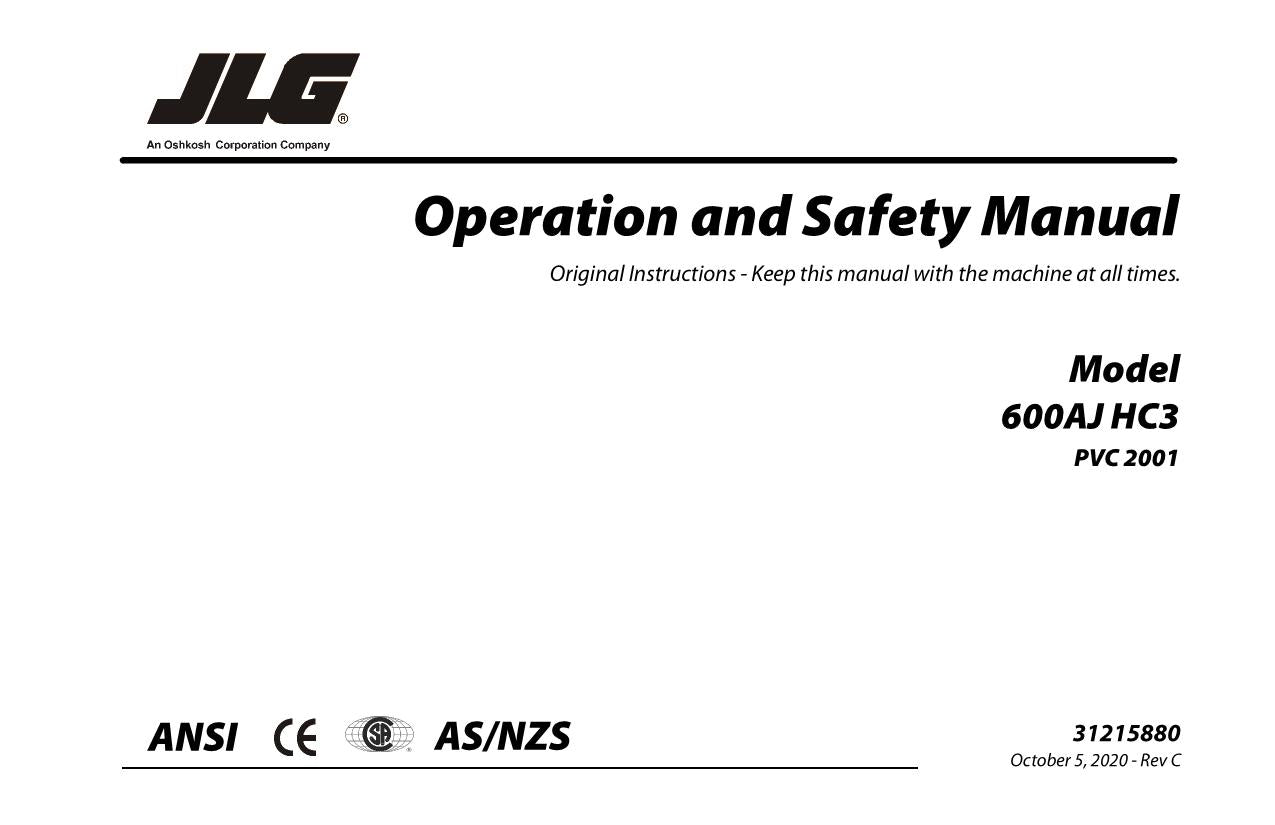 JLG 600AJ HC3 Boom Lift Maintenance Operation Operators Manual 31215880