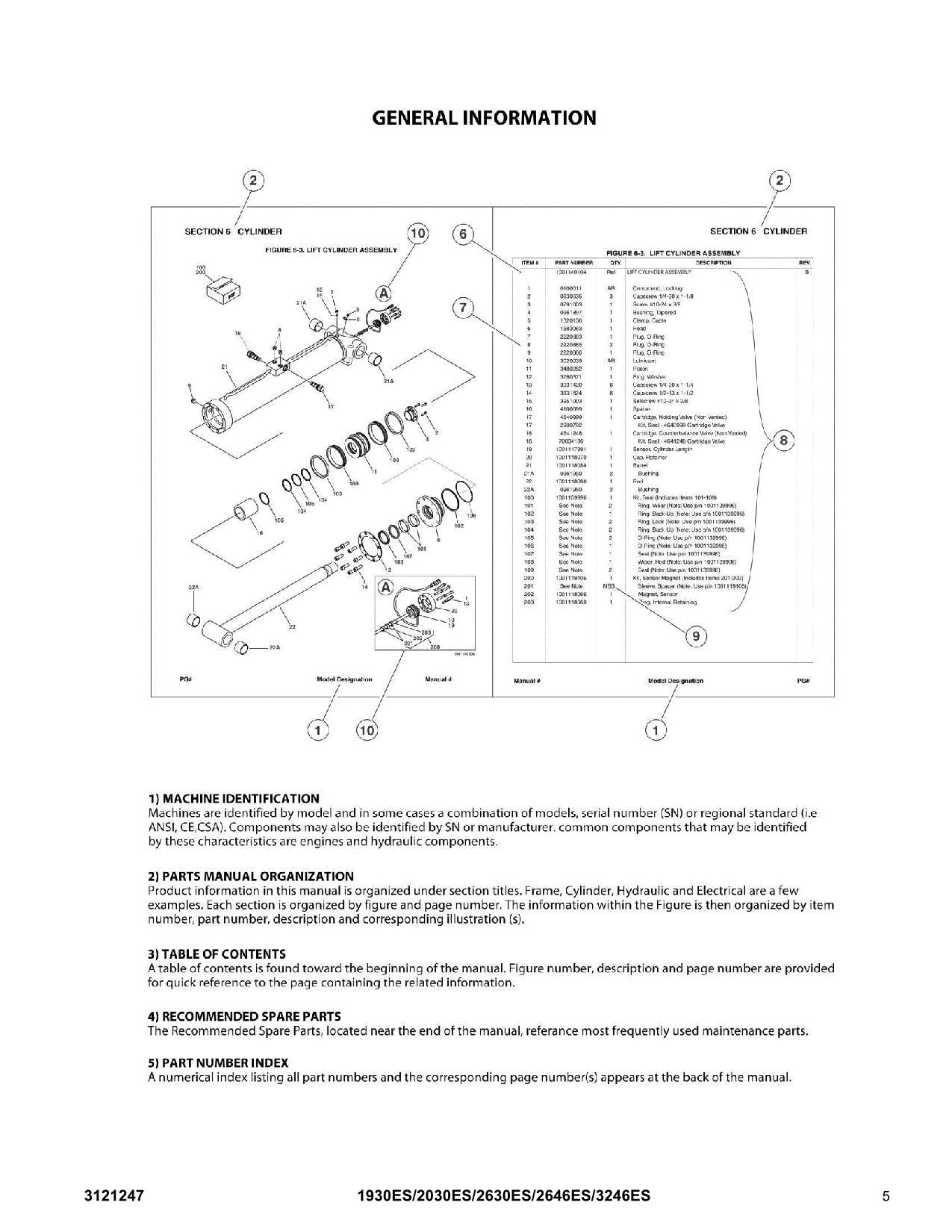 JLG 1930ES 2030ES 2630ES 2646ES 3246ES Scissor Lift Parts Catalog Manual 3121247