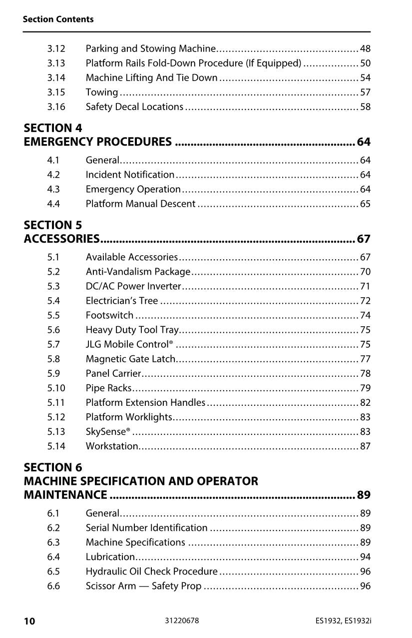 JLG ES1932 ES1932i Scissor Lift Maintenance Operation Operators Manual 31220678