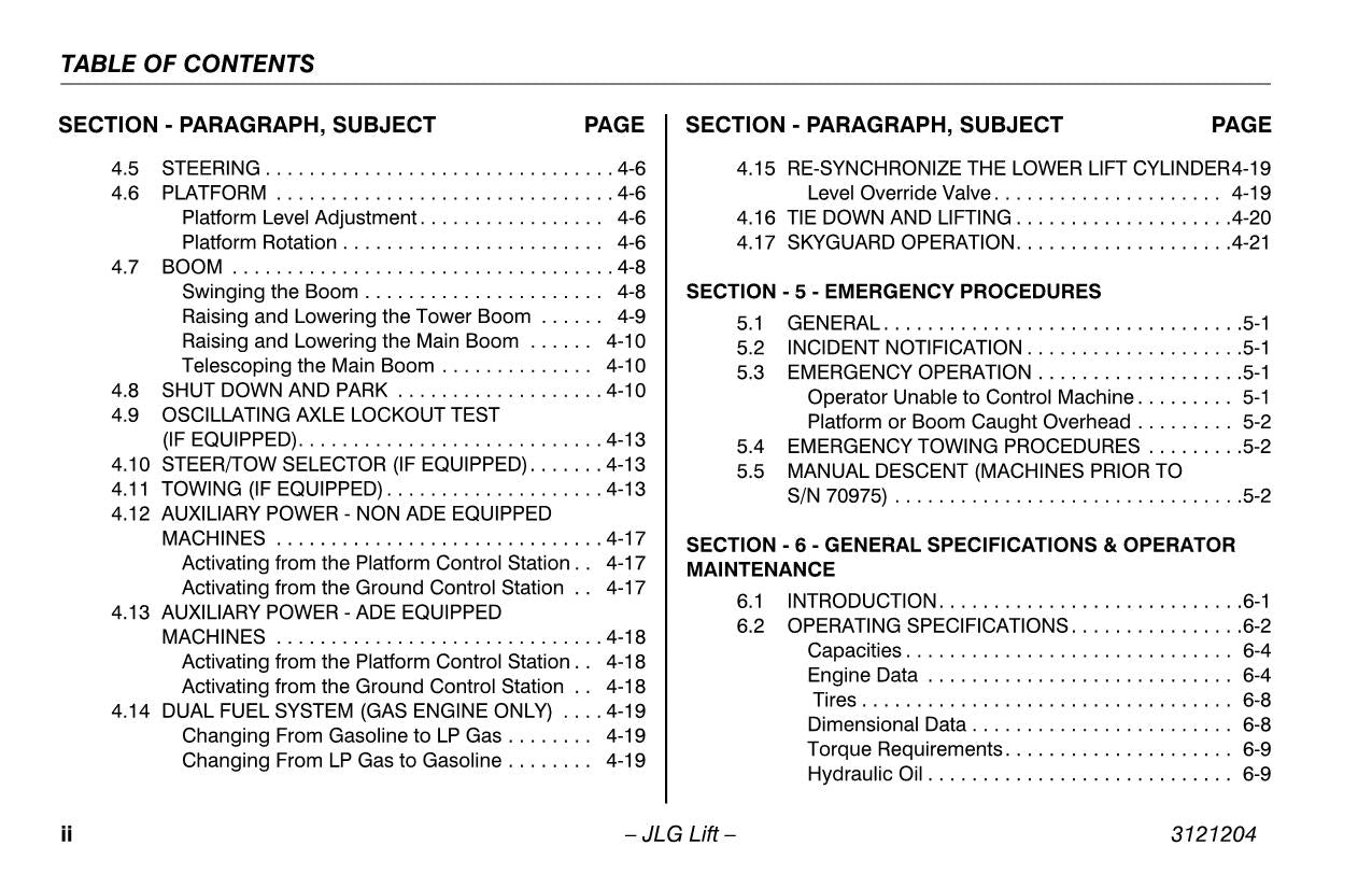 JLG 600A 600AJ Boom Lift Maintenance Operation Operators Manual 3121204