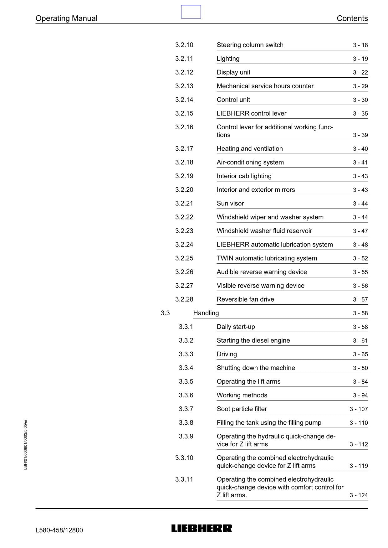 Liebherr L580 Wheel Loader Operators manual serial 12800