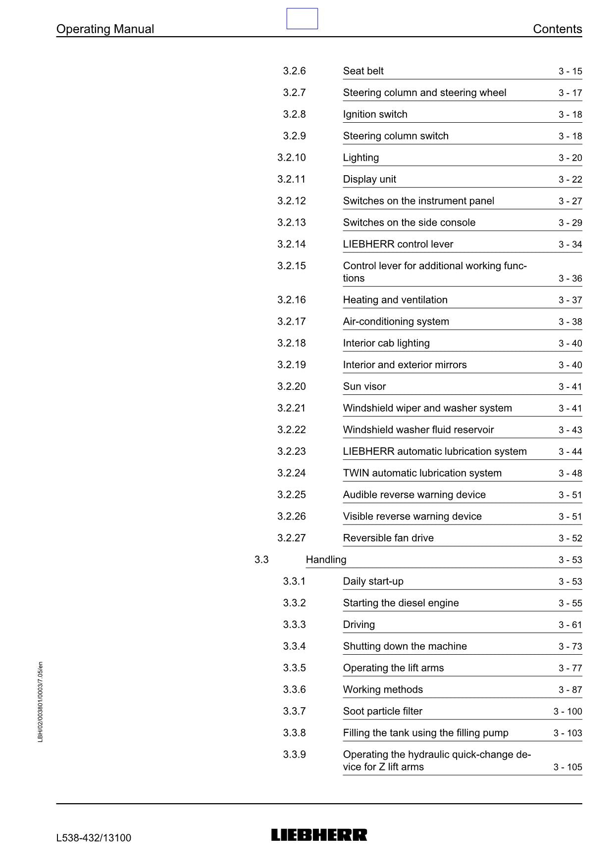 Liebherr L538 Wheel Loader Operators manual