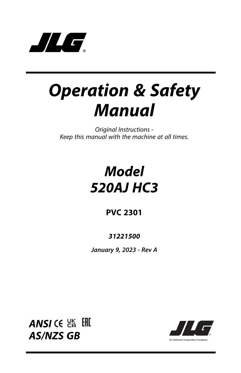 JLG 520AJ HC3 Boom Lift Maintenance Operation Operators Manual 31221500