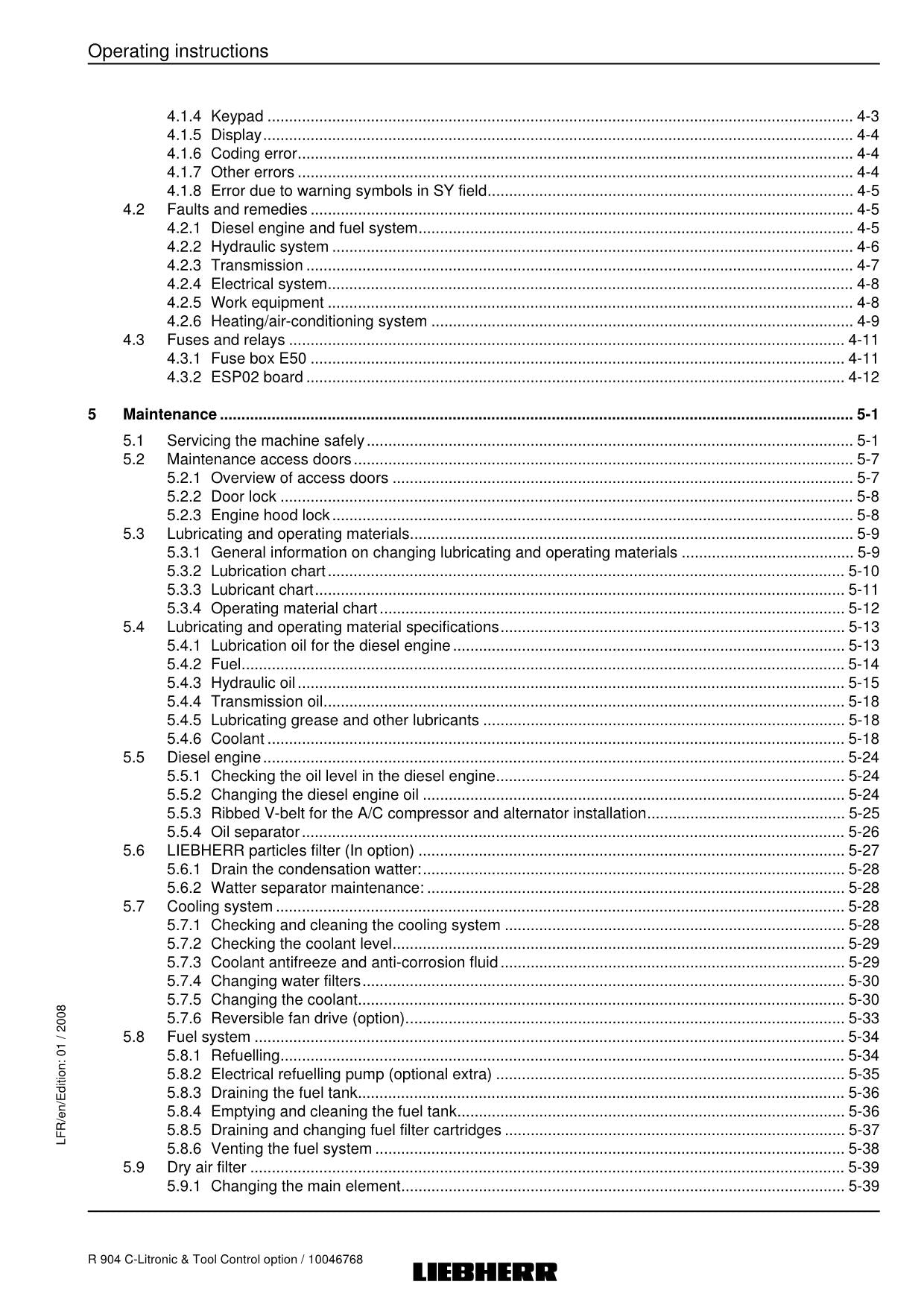 Liebherr R904 C Litronic Excavator Material handler Operators manual