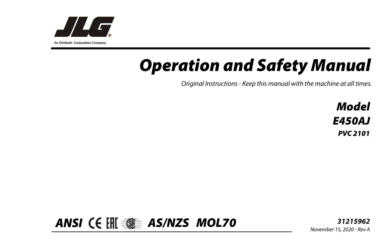 JLG E450AJ Boom Lift Maintenance Operation Operators Manual 31215962