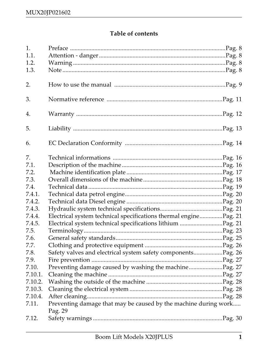 JLG X20JP Compact Crawler Boom Maintenance Operation Operators Manual