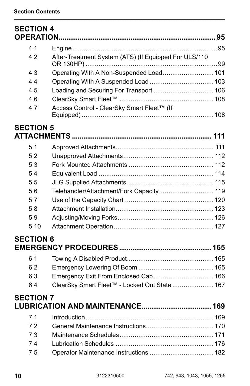 JLG 1043 1055 1255 742 943 Telehandler Maintenance Operators Manual 3122310500