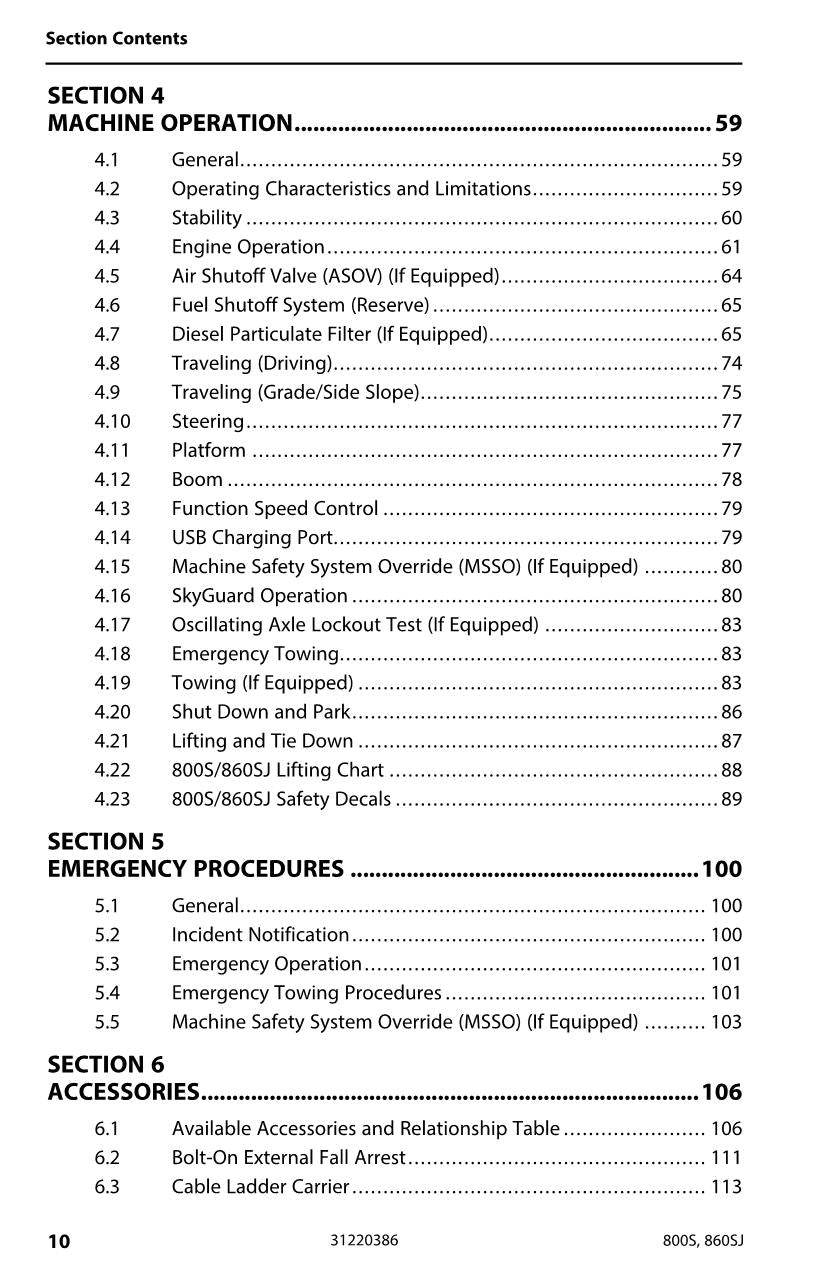 JLG 800S 860SJ Boom Lift Maintenance Operation Operators Manual 31220386