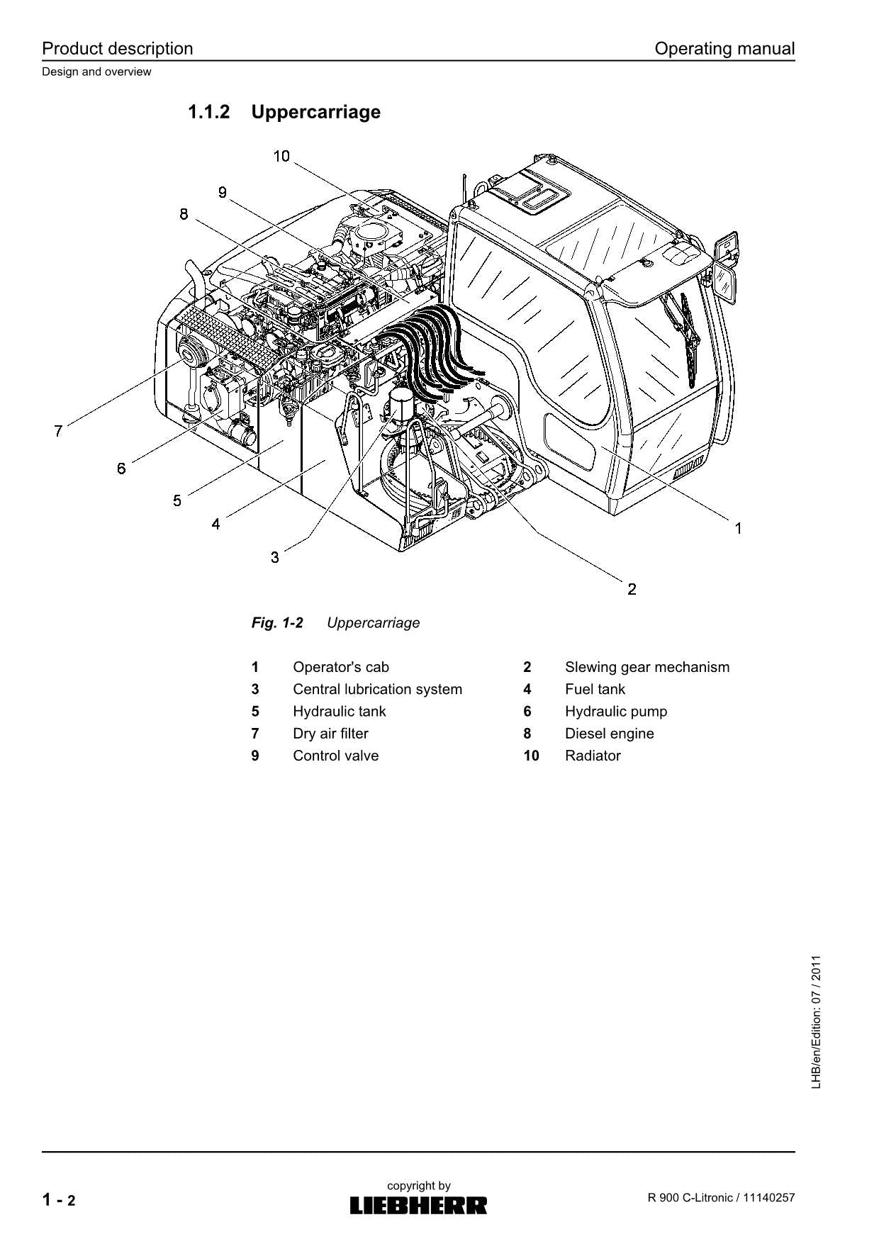 Liebherr R900 C-Litronic Excavator Operators manual serial 57270