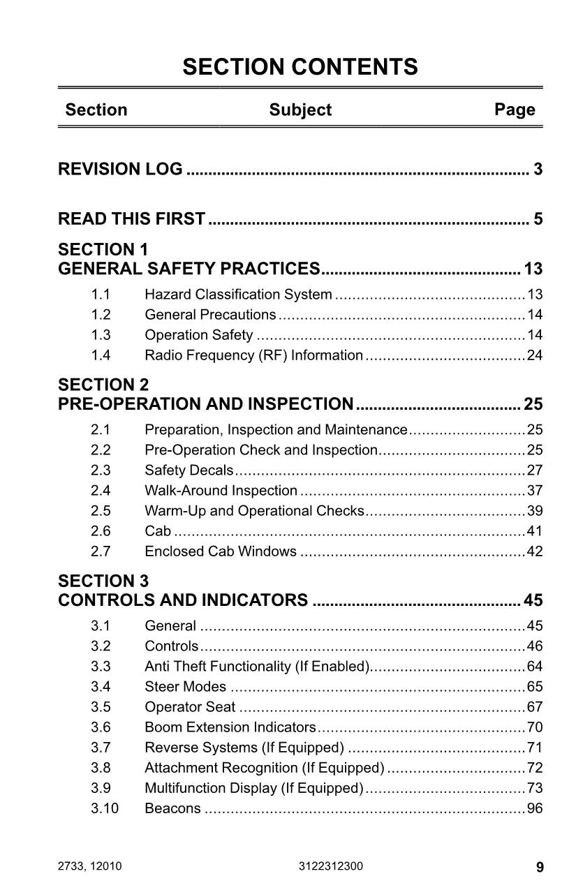 JLG 12010 2733 Telehandler Maintenance Operation Operators Manual 3122312300