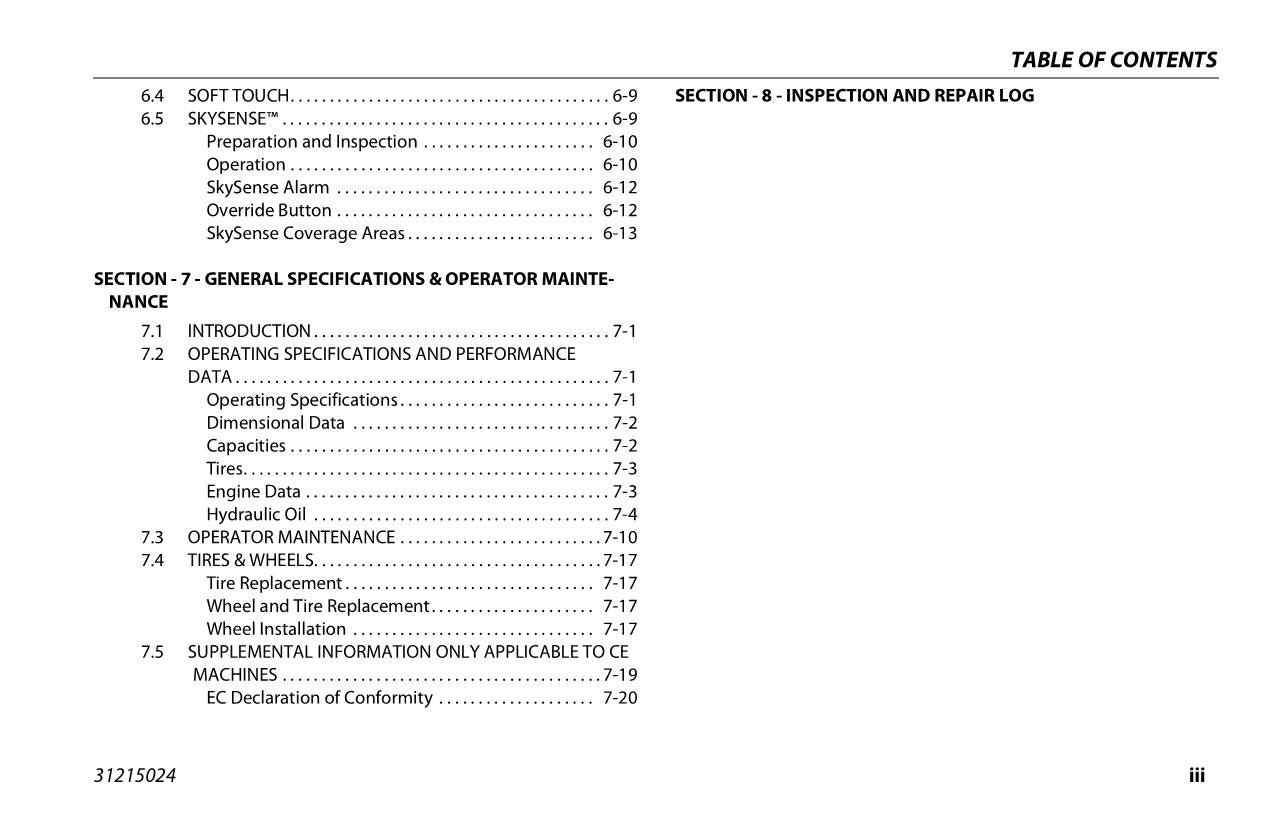 JLG 520AJ Boom Lift Maintenance Operation Operators Manual 31215024