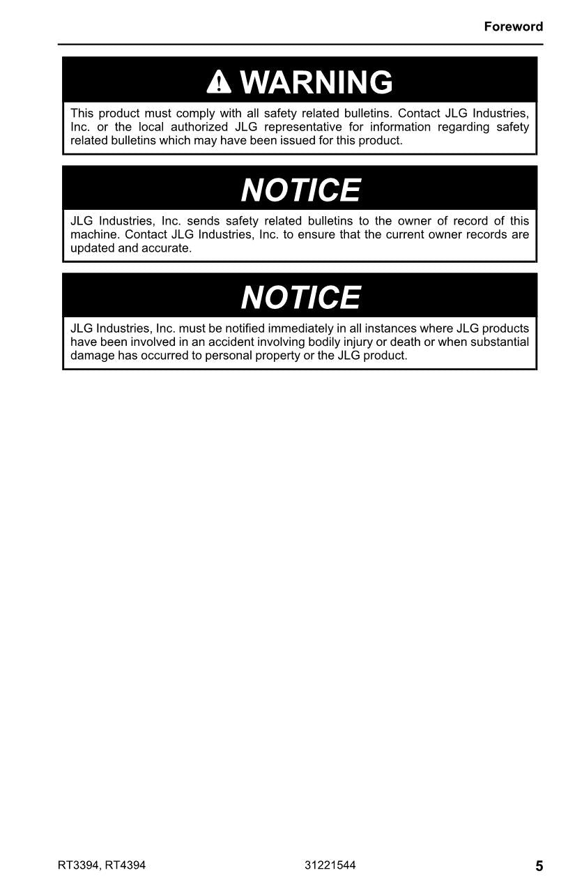 JLG RT3394 RT4394 Scissor Lift Maintenance Operation Operators Manual 31221544