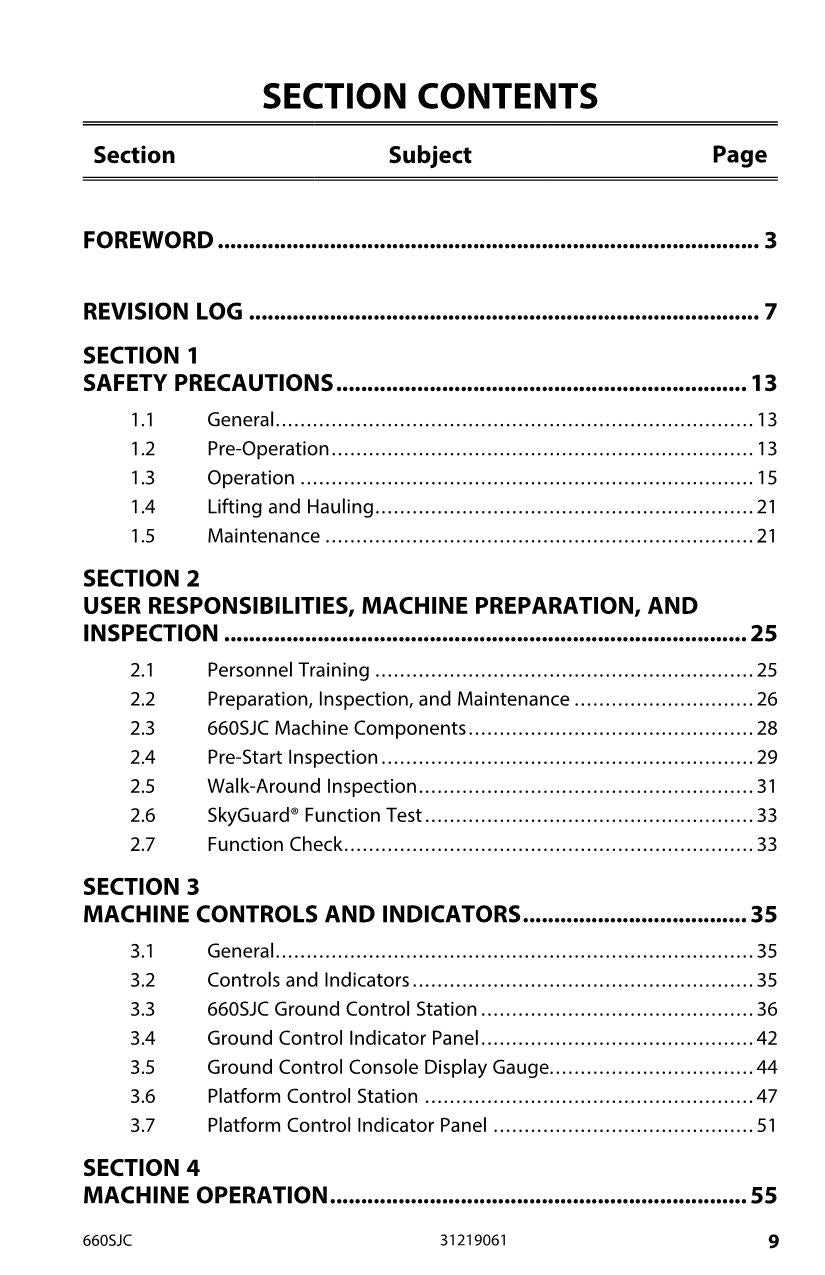 JLG 660SJC Boom Lift Maintenance Operation Operators Manual 31219061