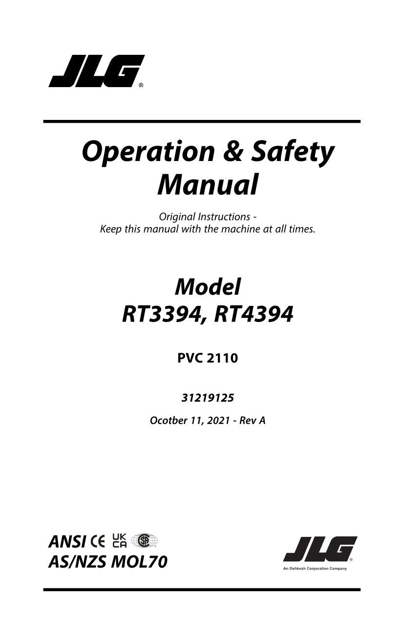 JLG RT3394 RT4394 Scissor Lift Maintenance Operation Operators Manual 31219125