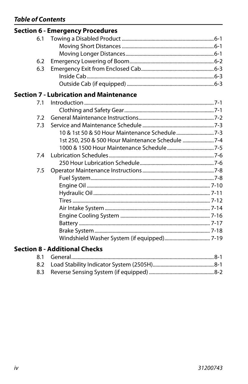 JLG 2505H G5-18A Telehandler Maintenance Operation Operators Manual 31200743