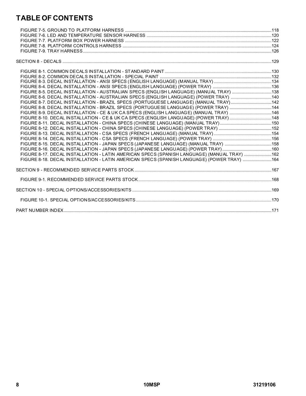 JLG 10MSP Vertical Mast Parts Catalog Manual 31219106