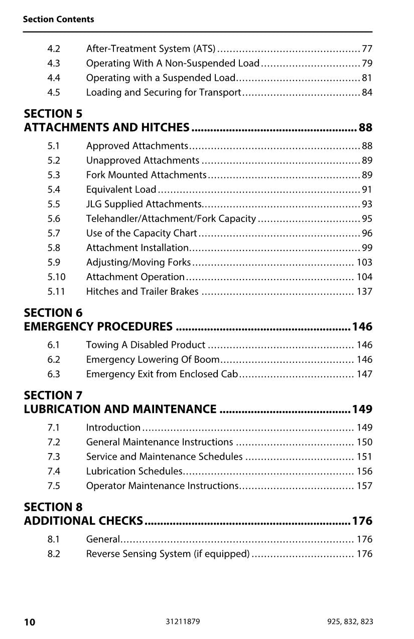 JLG 823 832 925 Telehandler Maintenance Operation Operators Manual 31211879