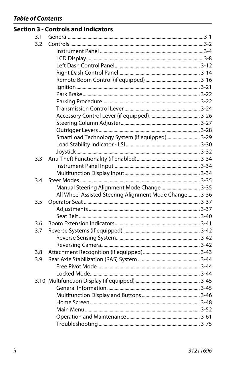 JLG 1075 Telehandler Maintenance Operation Operators Manual 31211696