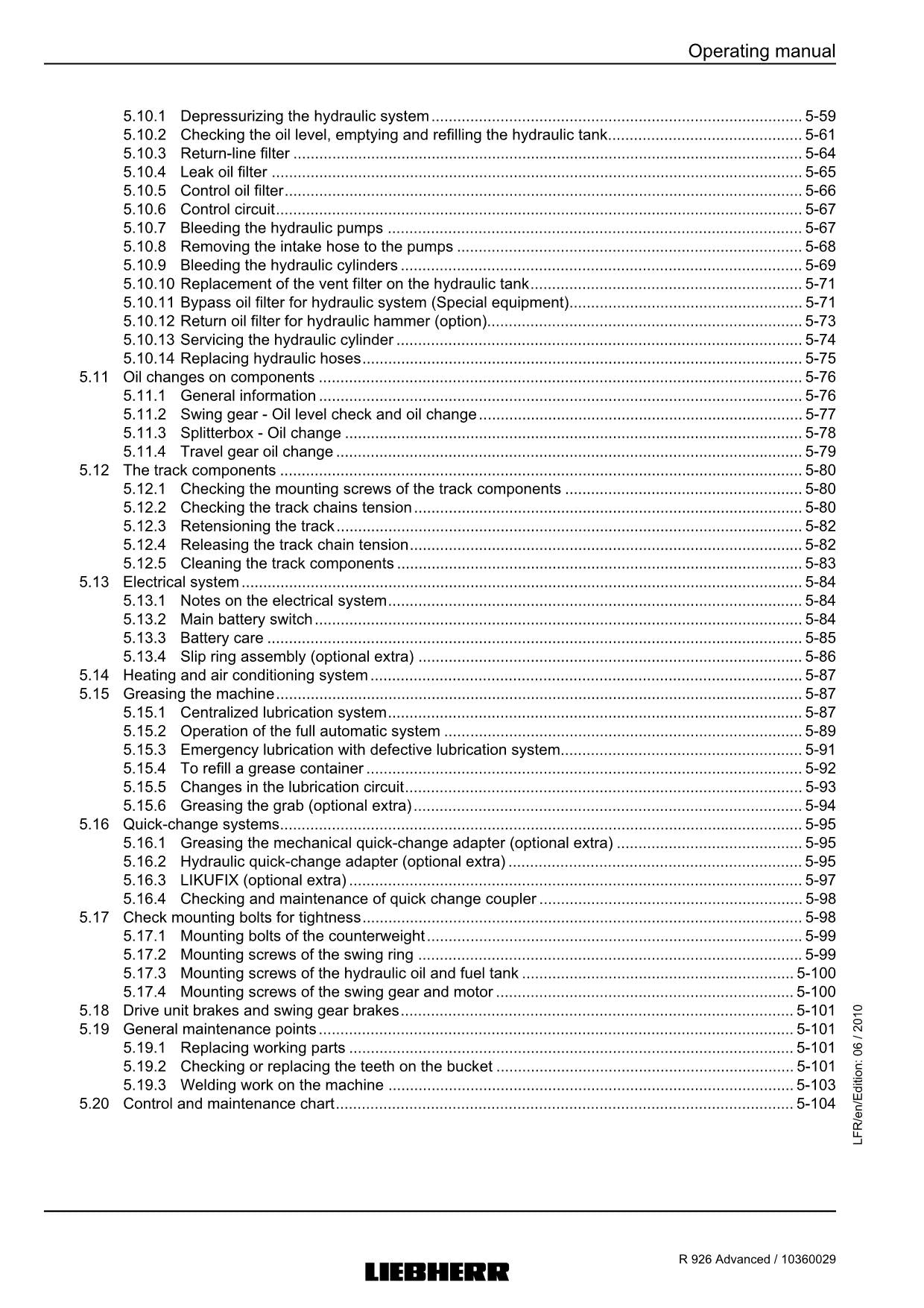 Liebherr R926 Advanced Excavator Operators manual serial 27692