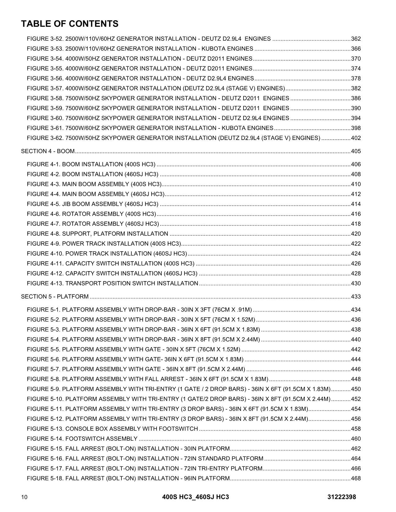 JLG 400S HC3 460SJ HC3 Boom Lift  Parts Catalog Manual