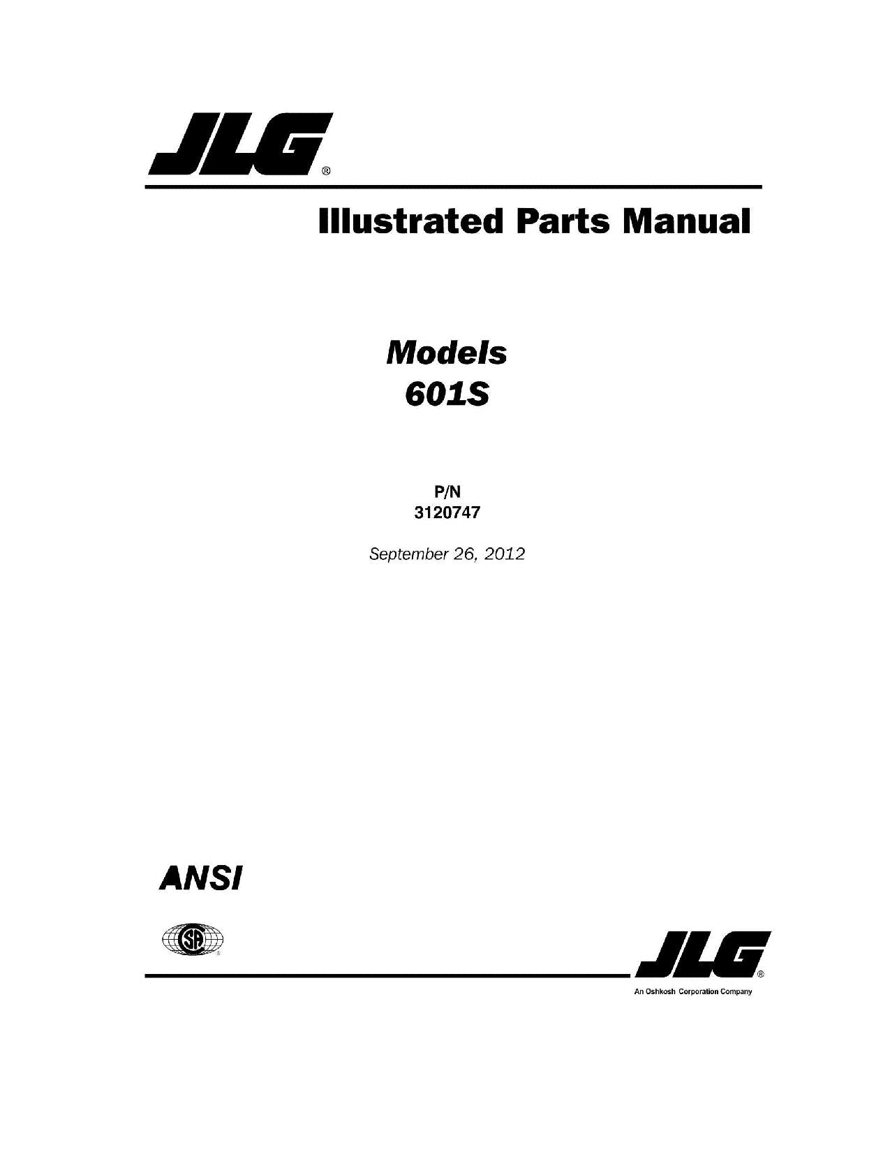 JLG 601S Boom Lift Parts Catalog Manual 3120747