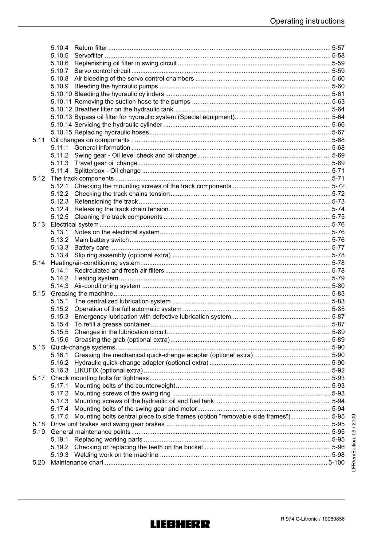 Liebherr R974 C-Litronic Excavator Operators manual serial 22515l