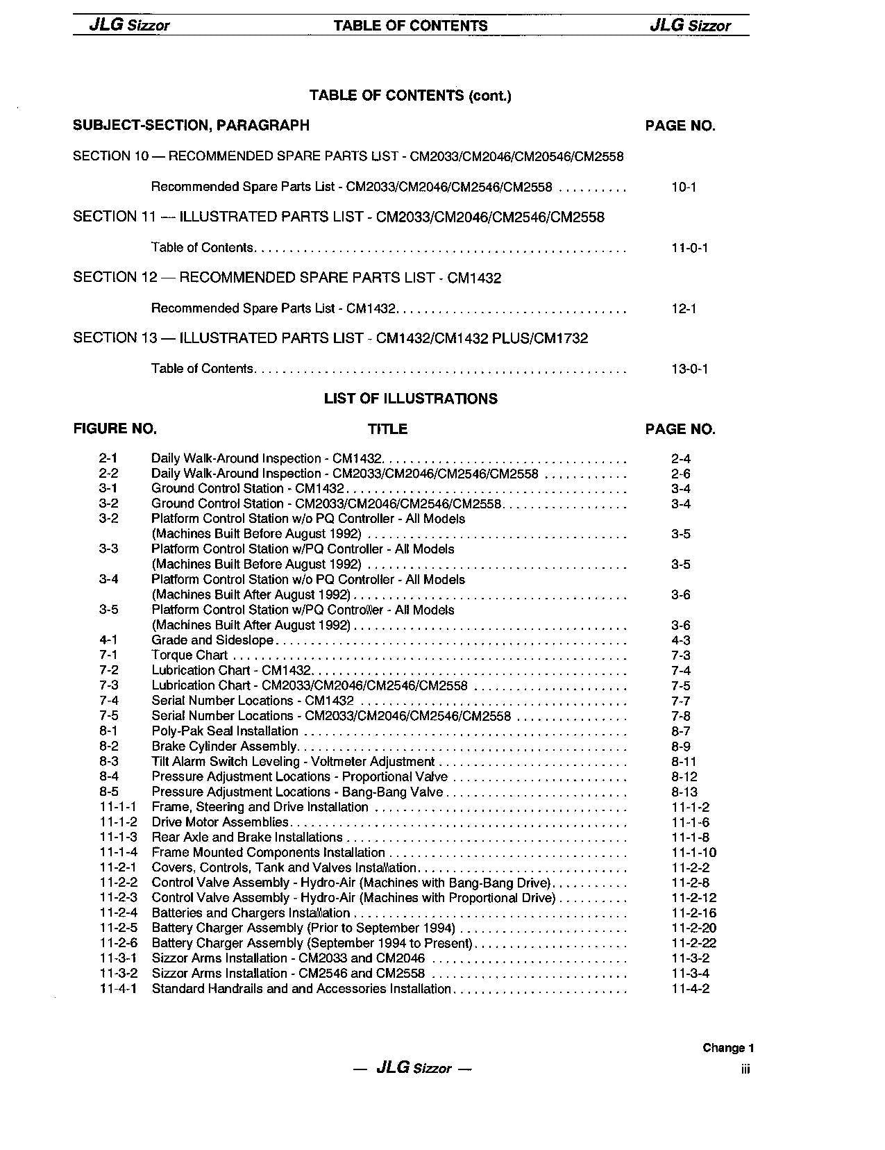 JLG CM1432 CM1432PLUS CM1732 CM2033 CM2046 Lift Operation Parts Service Manual