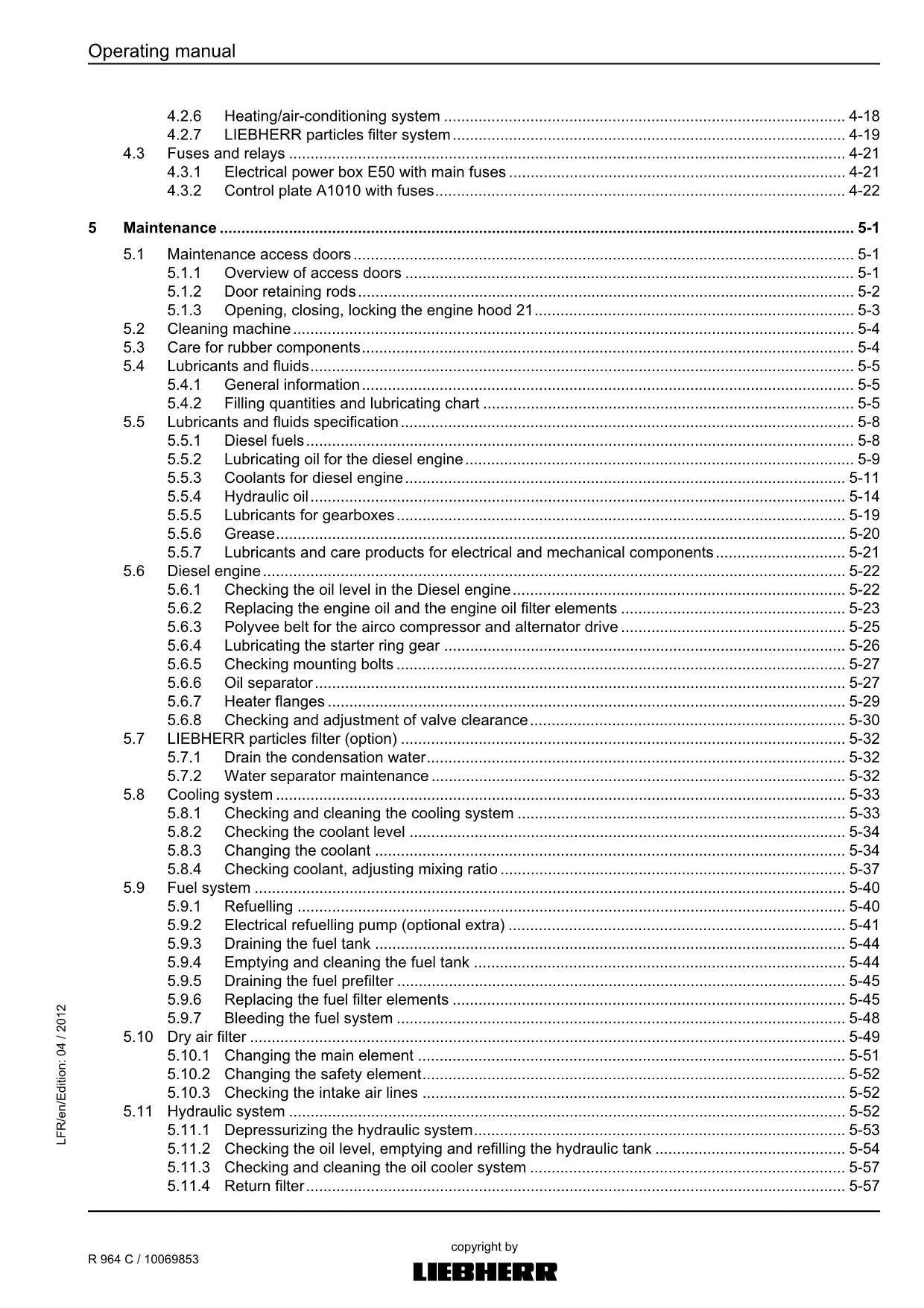 Liebherr R964 C Excavator Operators manual