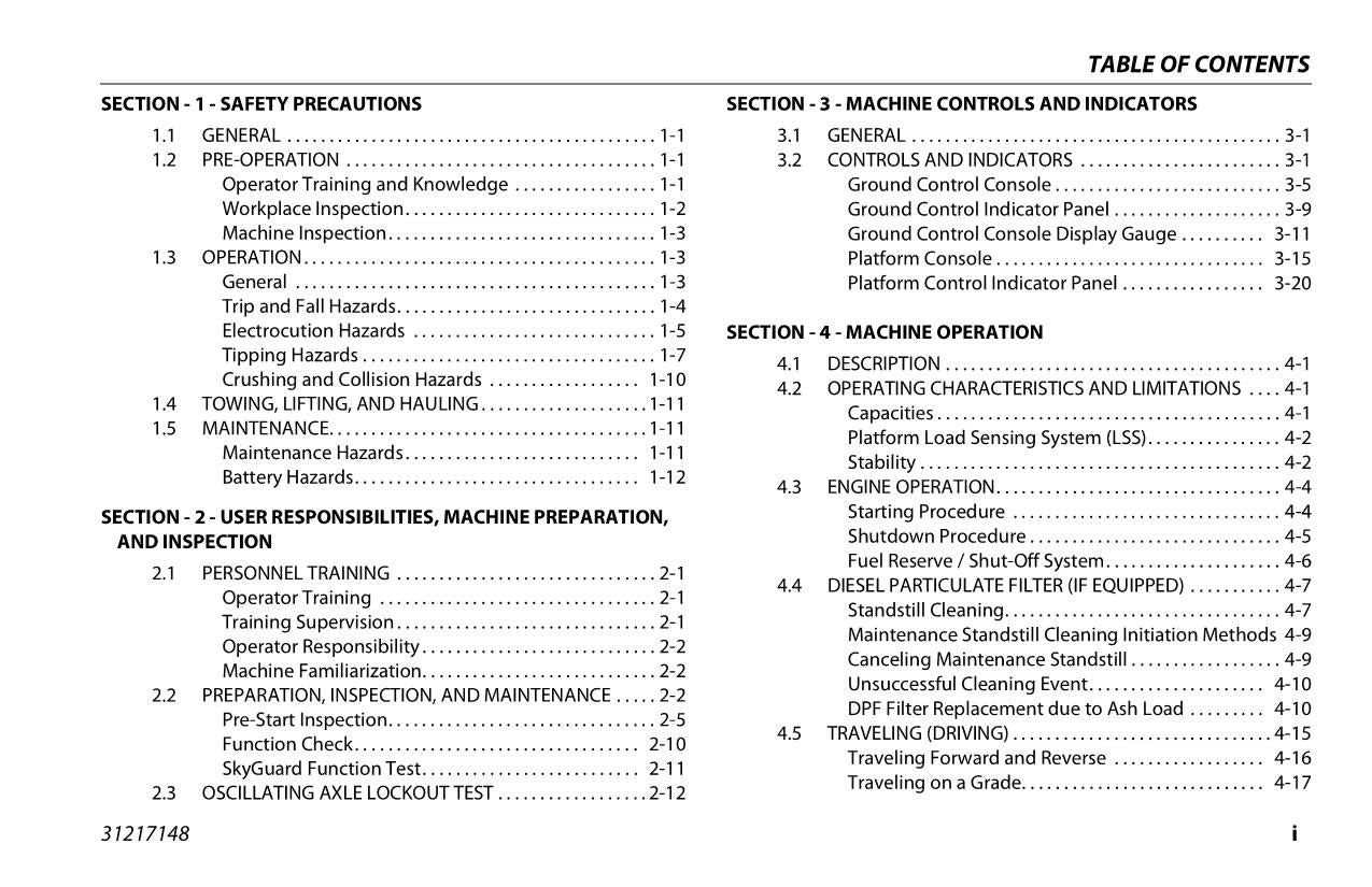 JLG 450A 450AJ Boom Lift Maintenance Operation Operators Manual 31217148