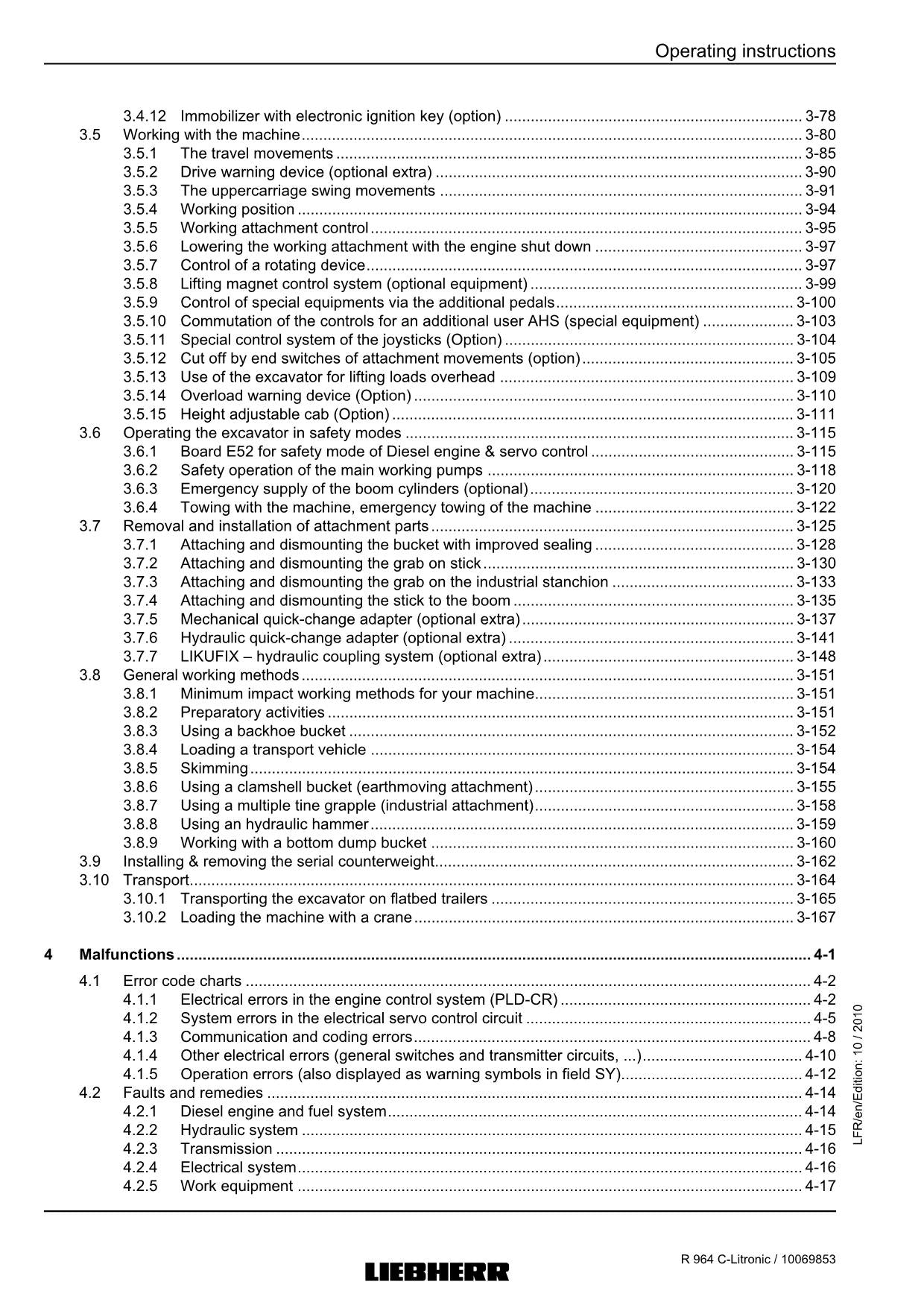 Liebherr R964 C-Litronic Excavator Operators manual serial 27700