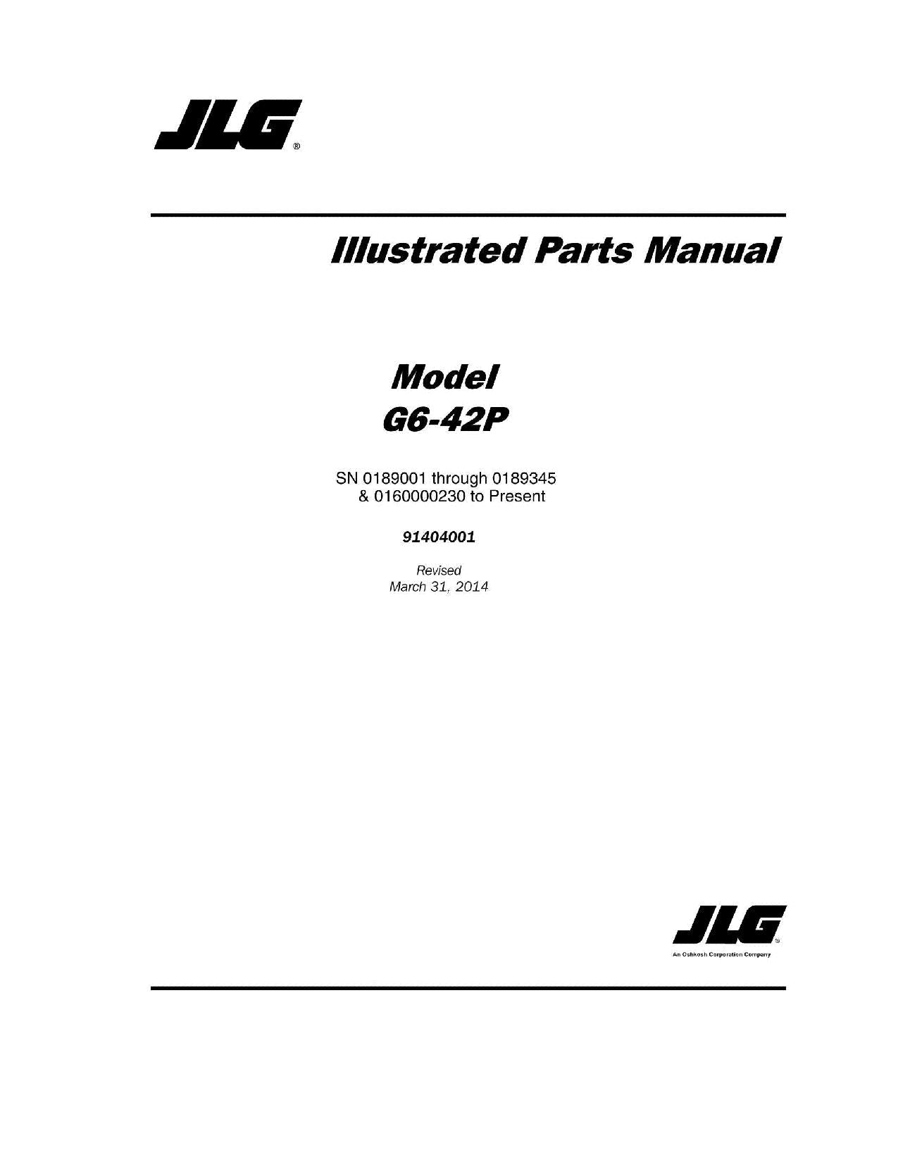 JLG G6-42P Telehandler Parts Catalog Manual