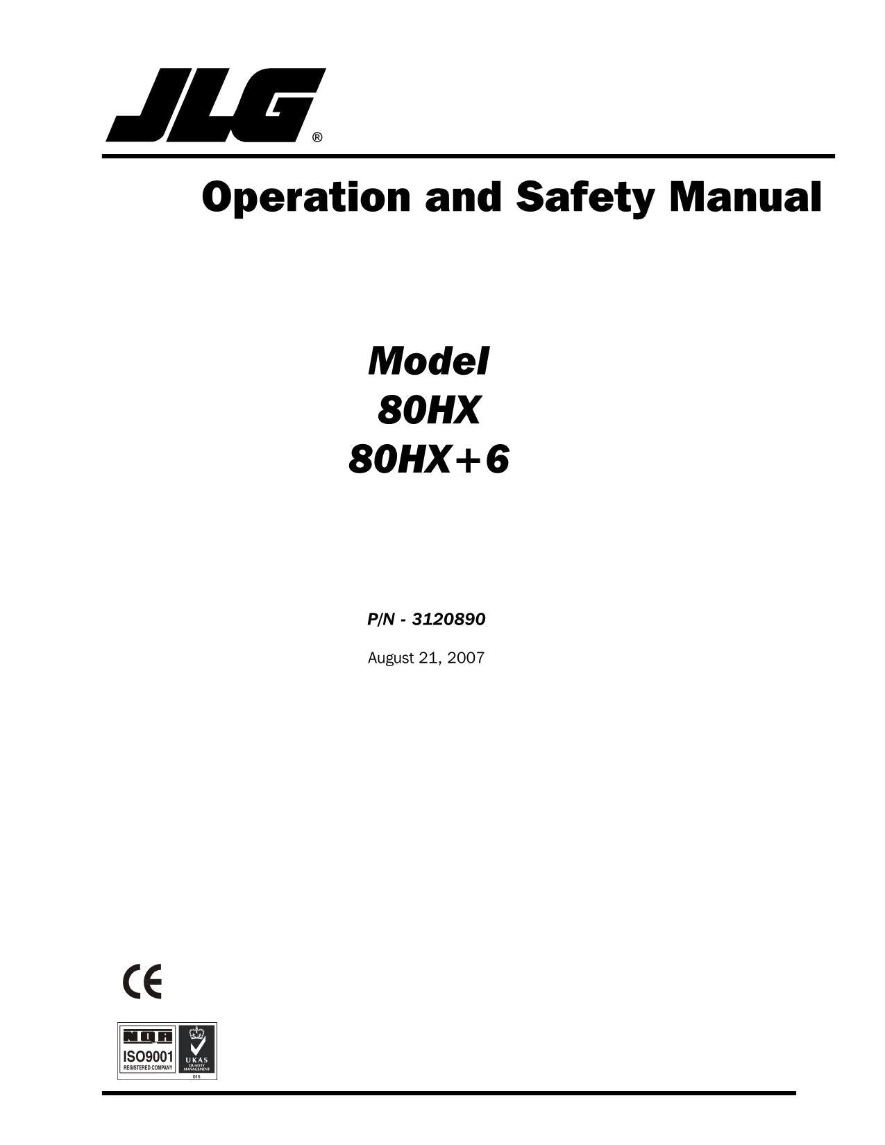 JLG 80HX 80HX+6 Boom Lift Maintenance Operation Operators Manual 3120890