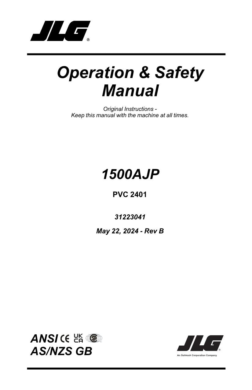 JLG 1500AJP Boom Lift Maintenance Operation Operators Manual 31223041