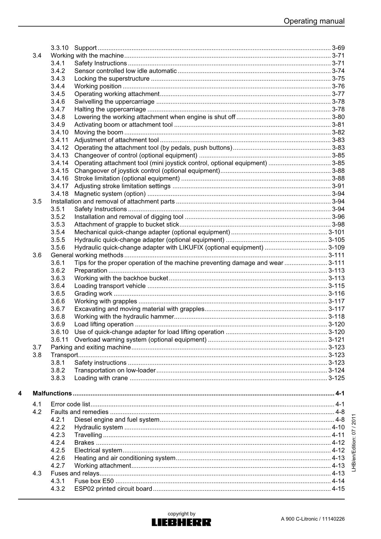 Liebherr A900 C-Litronic Excavator Operators manual